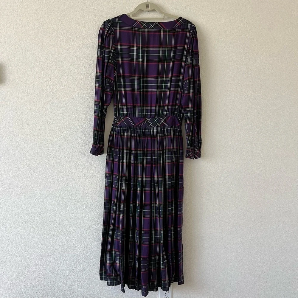 Vintage 80s Eileen West Purple Tartan Plaid Pleated Maxi Dress NWOT Small - Picture 10 of 16
